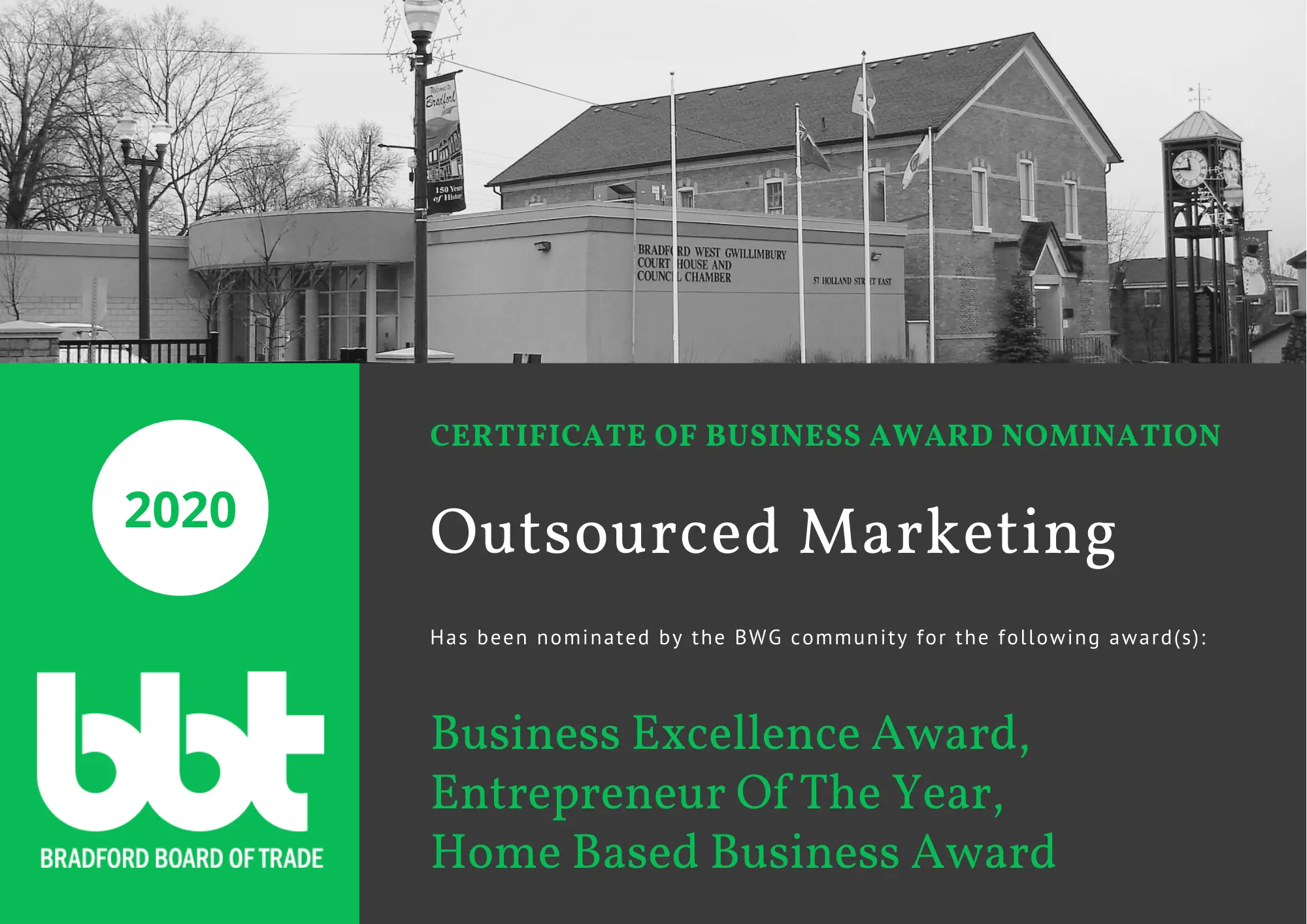 Bradford Board of Trade 2020 - Business Excellence, Entrepreneur of the Year, Home Based Business Award Nomination