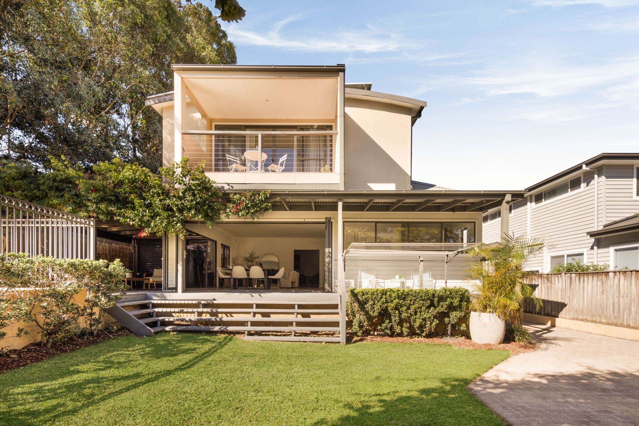 Modern Hunters Hill home with balcony and outdoor entertaining area.