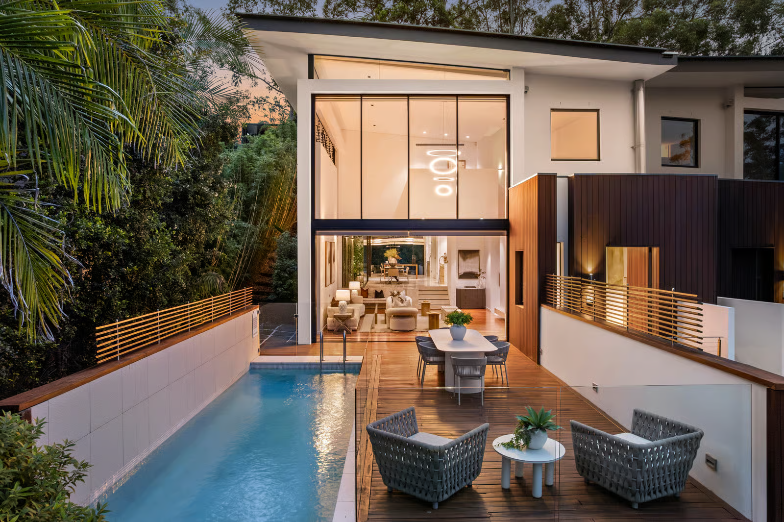 Modern waterfront home in Hunters Hill with pool and outdoor entertaining area.