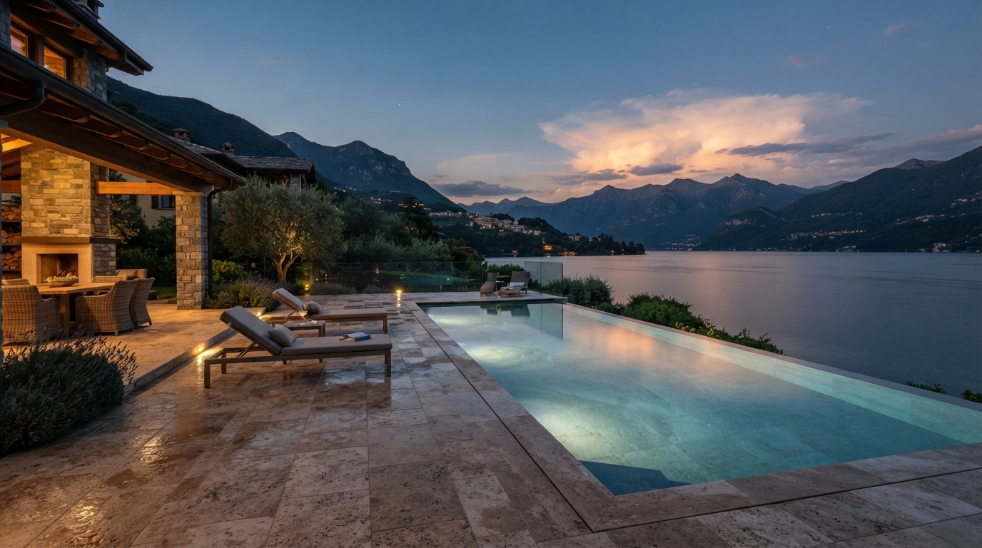 Lakeside Infinity Pool & Travertine Terrace project photo
