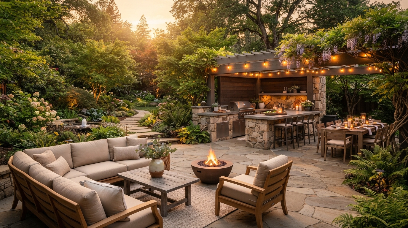 Beautiful finished outdoor living space inviting contact