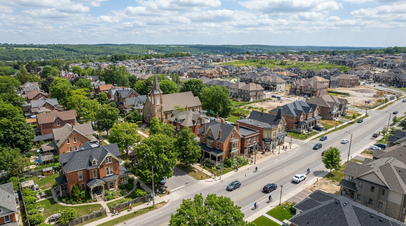 Whitby Ontario showing heritage homes and downtown character