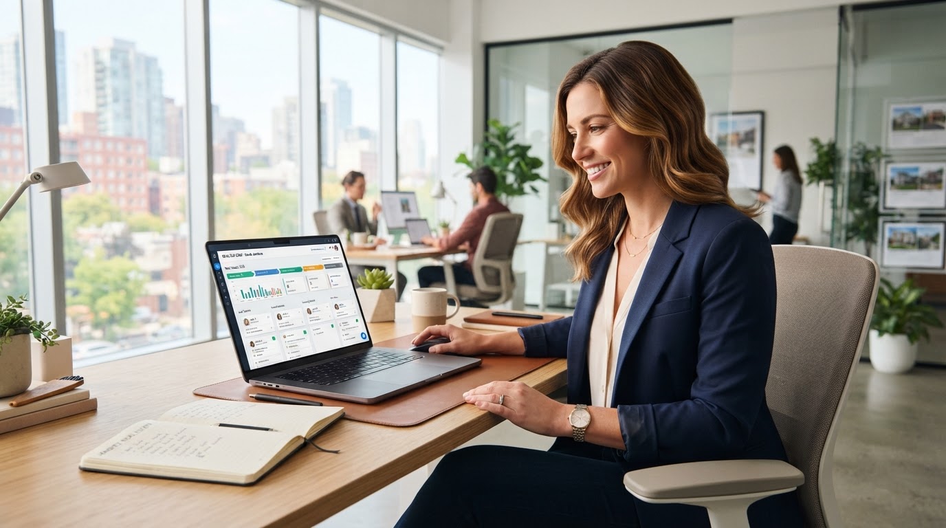 Real estate agent working on CRM