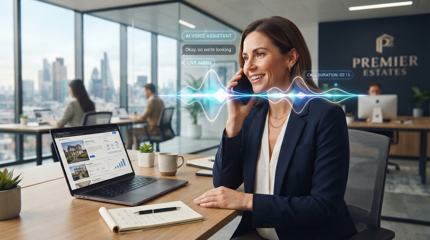 Real estate agent using AI voice assistant on phone