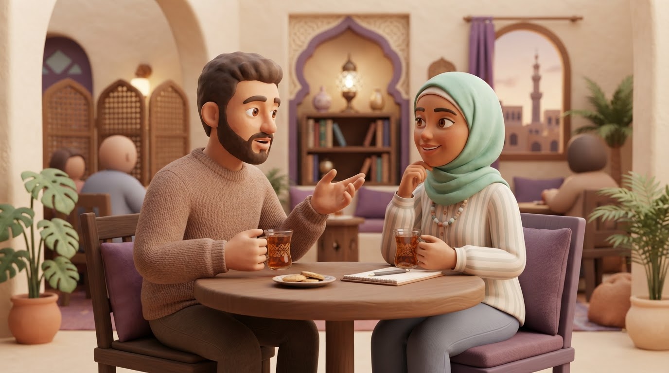 Two Egyptian friends discussing life decisions