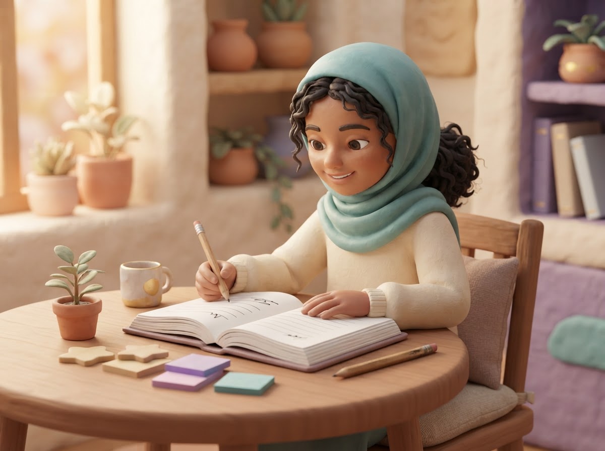 Student studying Arabic grammar