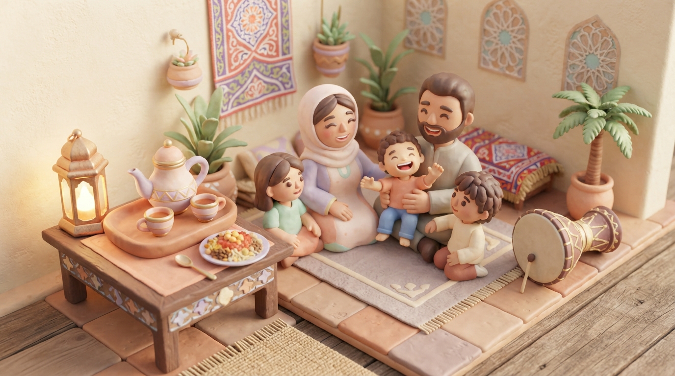Clay-style Egyptian culture and traditions scene