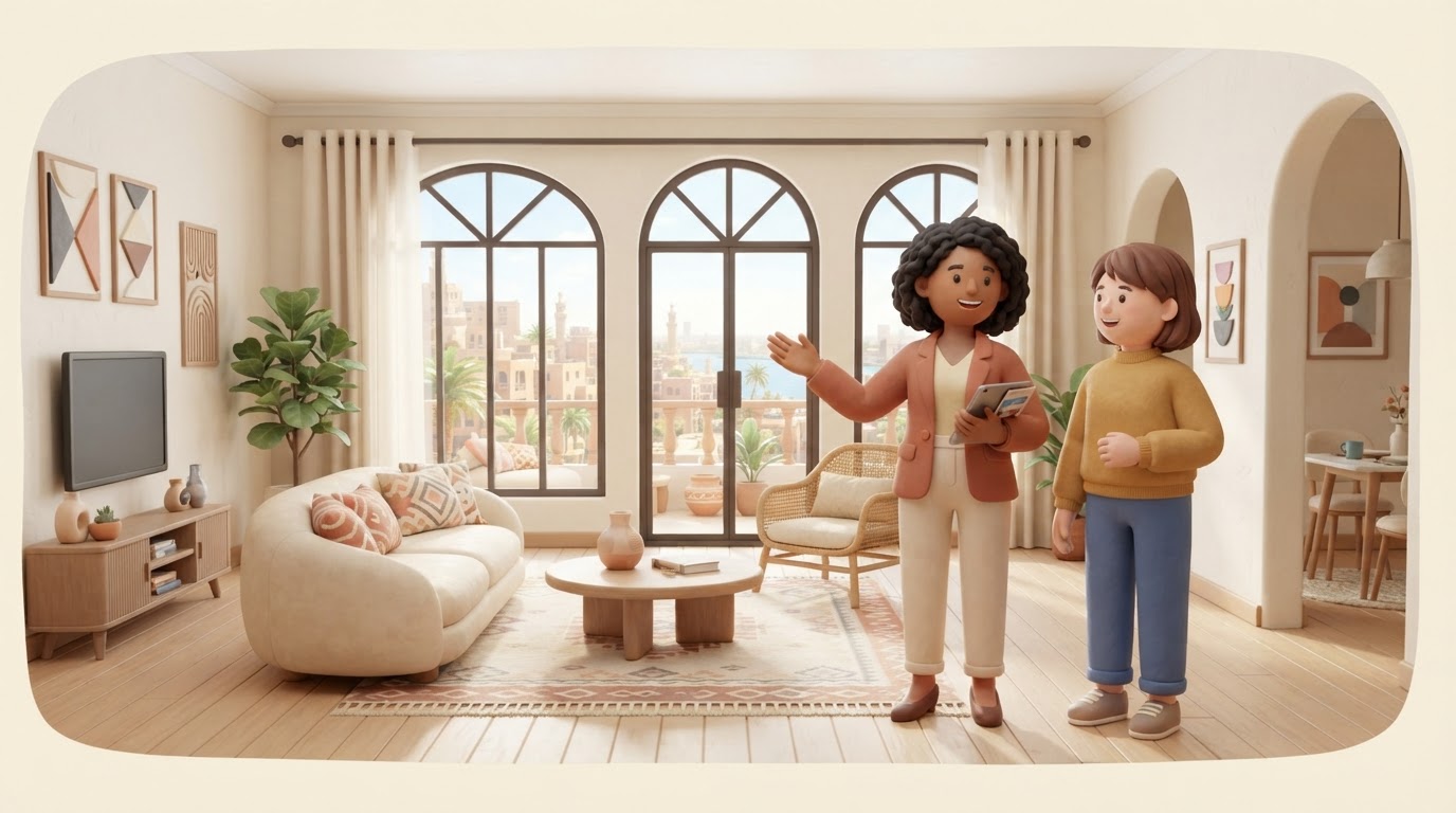 A broker showing an apartment to a buyer in Egypt