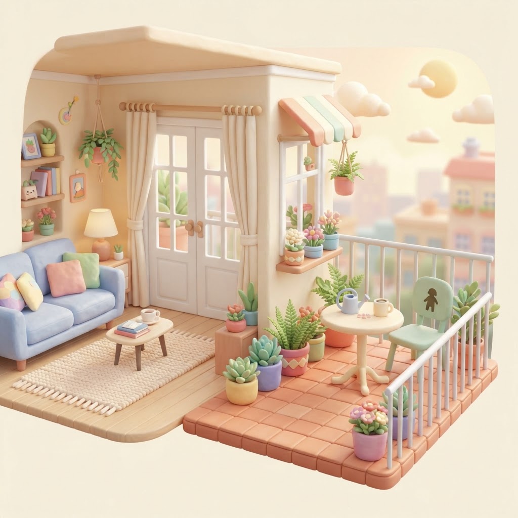The balcony is next to the living room