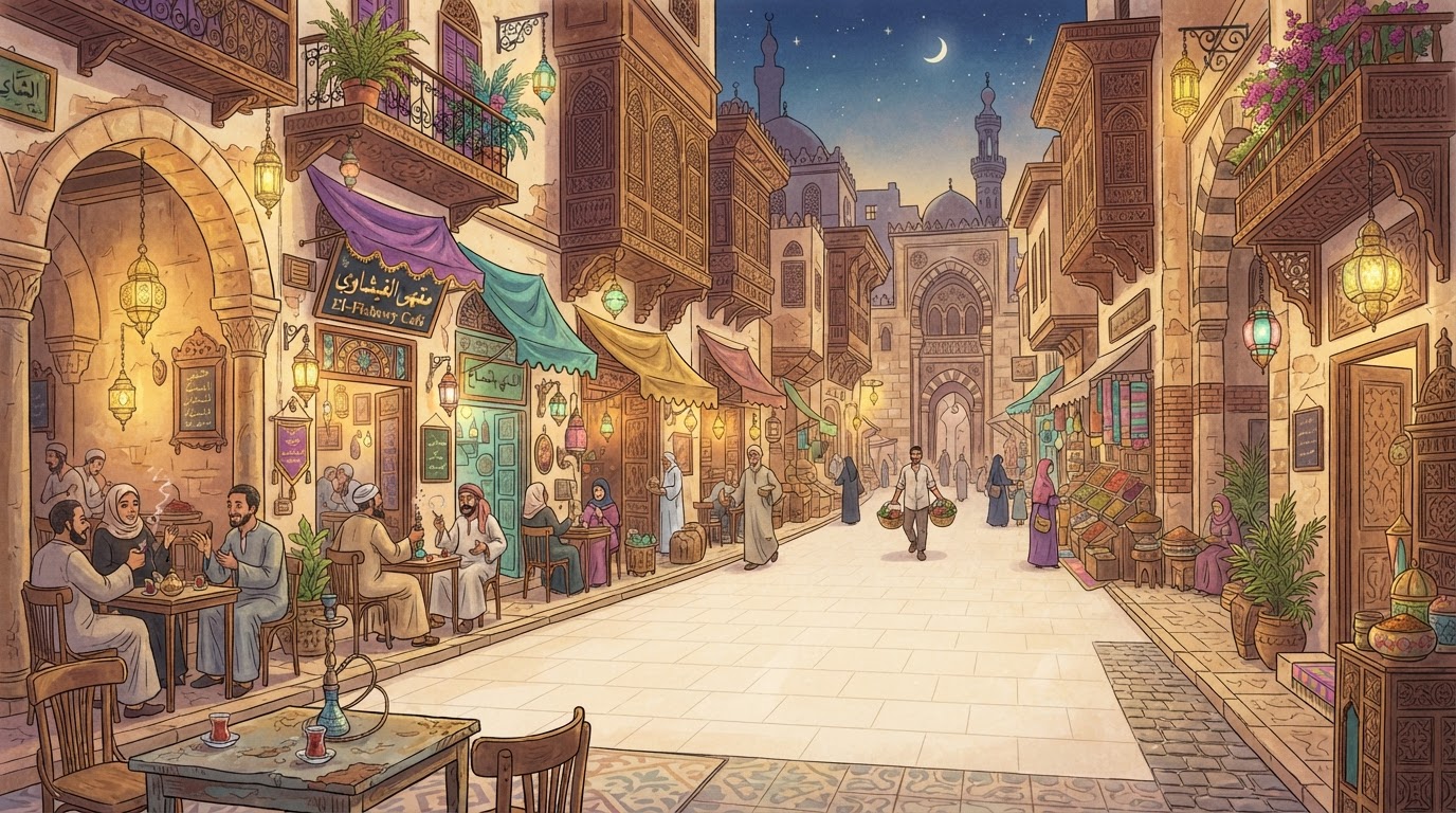 Clay-style Egyptian street language scene
