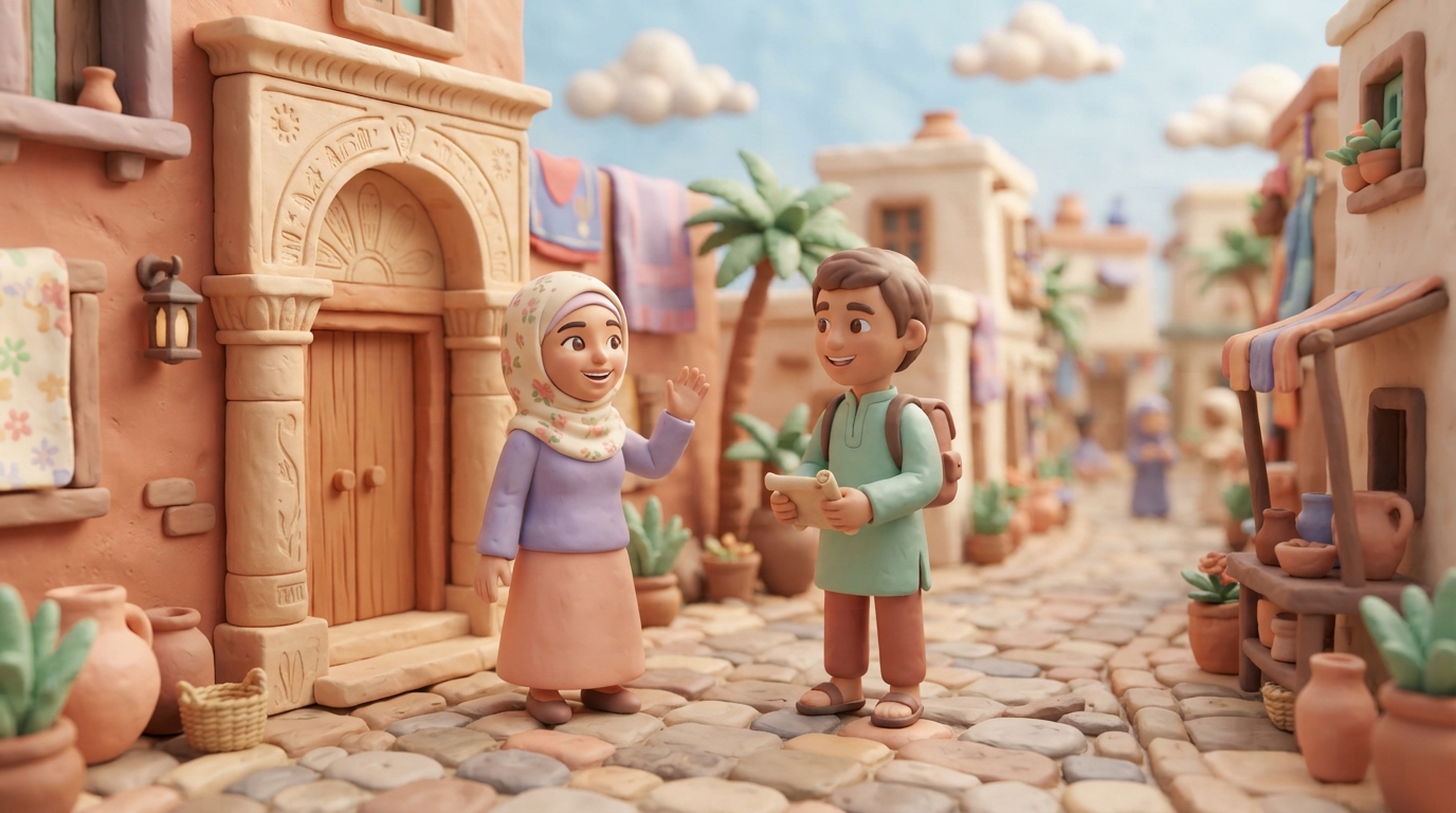 Two people meeting for the first time on a warm Egyptian street