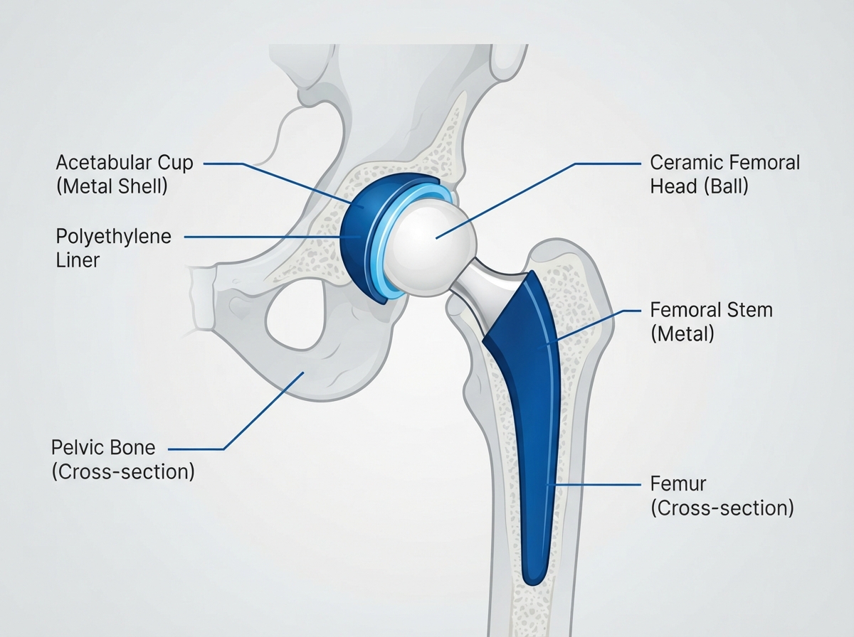 Total Hip Replacement anatomical illustration