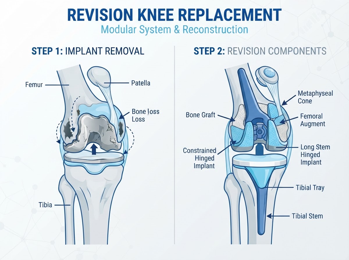 Revision Knee Replacement anatomical illustration
