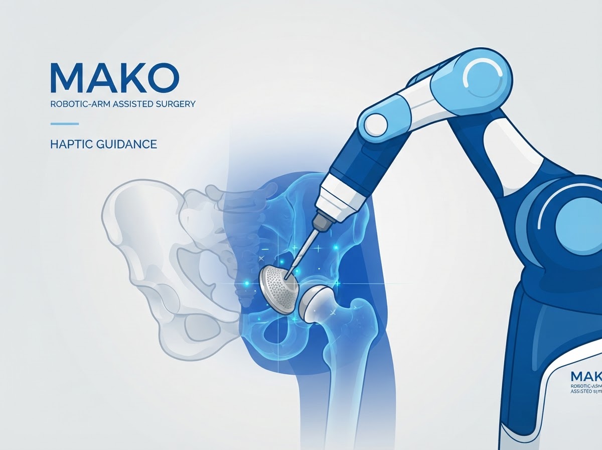 Robotic-Assisted Hip Replacement (MAKO) anatomical illustration