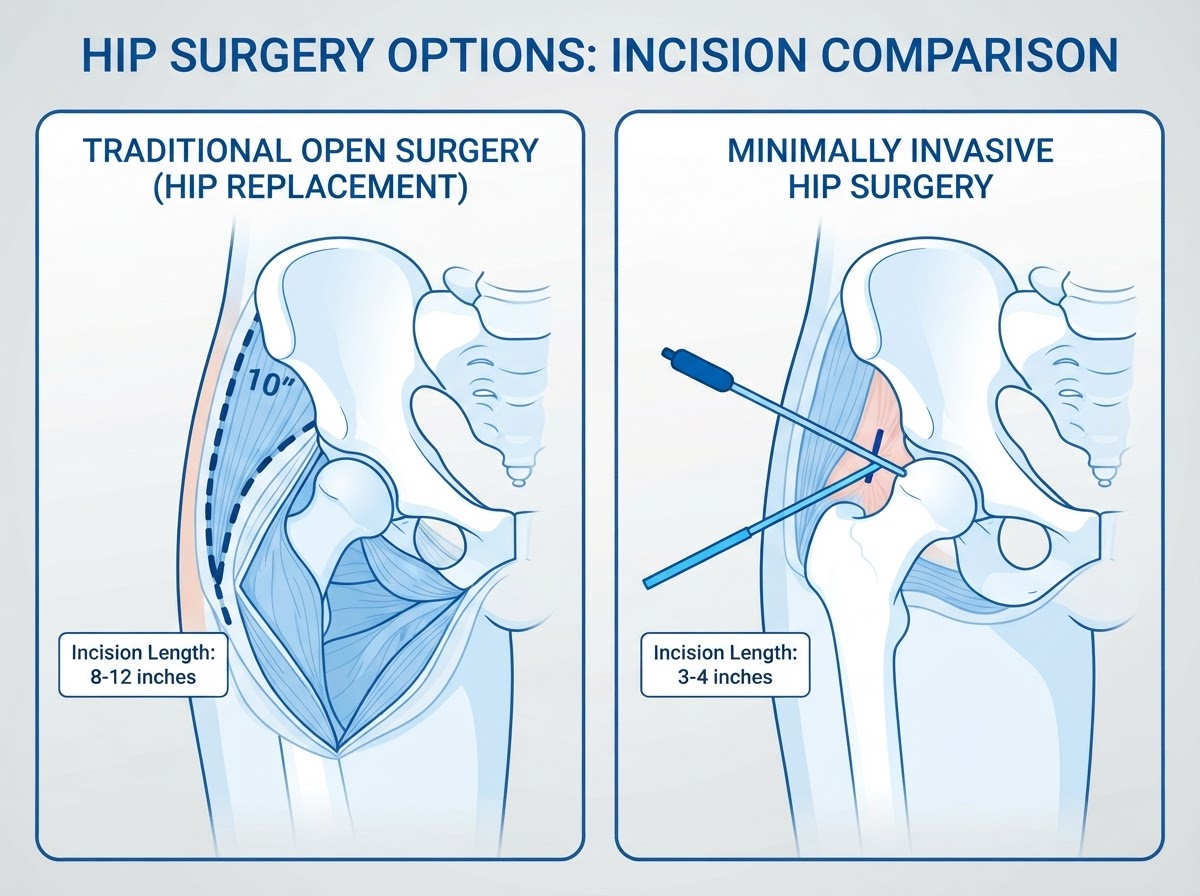 Minimally Invasive Total Hip Replacement anatomical illustration