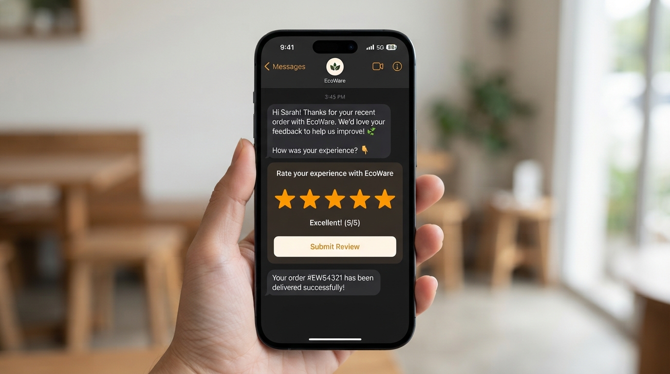 Demo of STRATX360 Reputation: appointment completed, personal review request sent, customer leaves review, AI responds, video testimonial collected, competitor benchmark shown