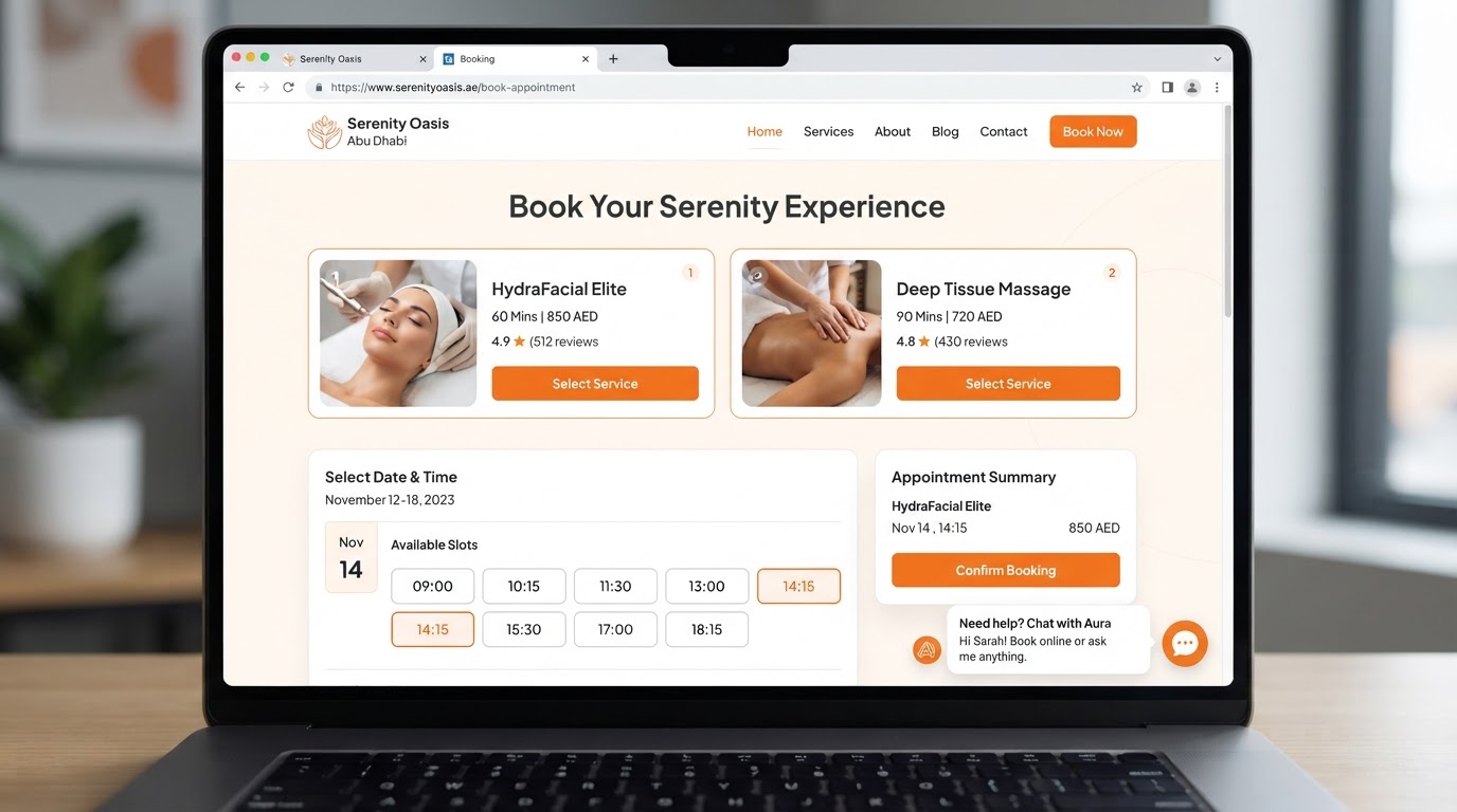 Demo of STRATX360 Smart Website: customer finds business, views website, sees services, reviews and booking CTA