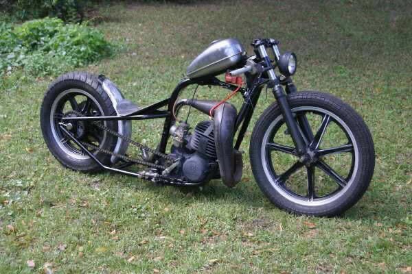 Raw custom bobber chopper build in progress with matte black finish by Marlito Motorcycles