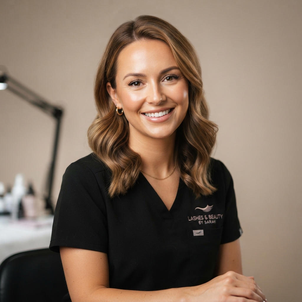 White female lash technician, approved client photo
