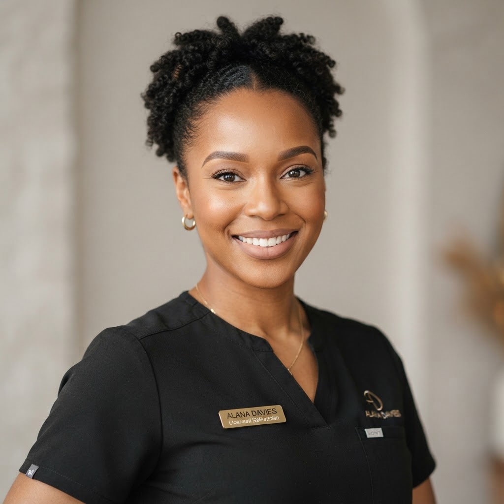 Black female esthetician, approved client photo