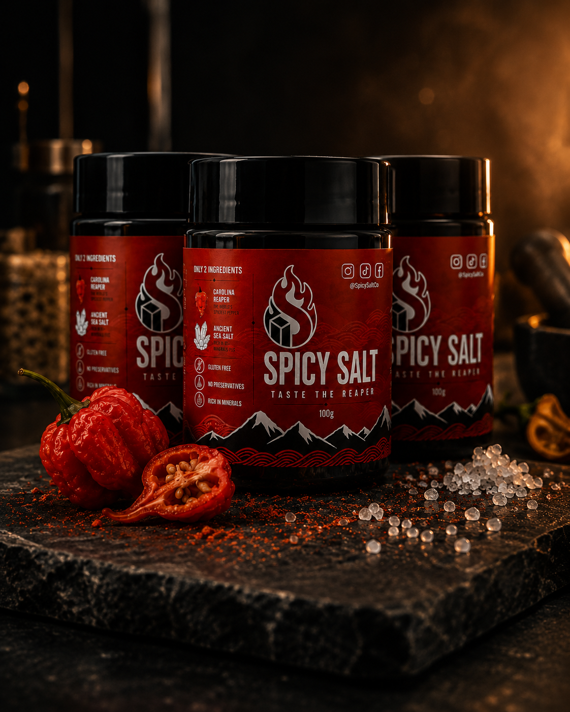 The Heat Pack — three 100g jars of Spicy Salt at a bundle price