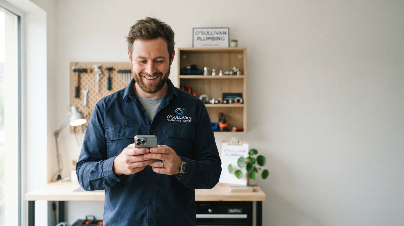 Local business owner using smartphone