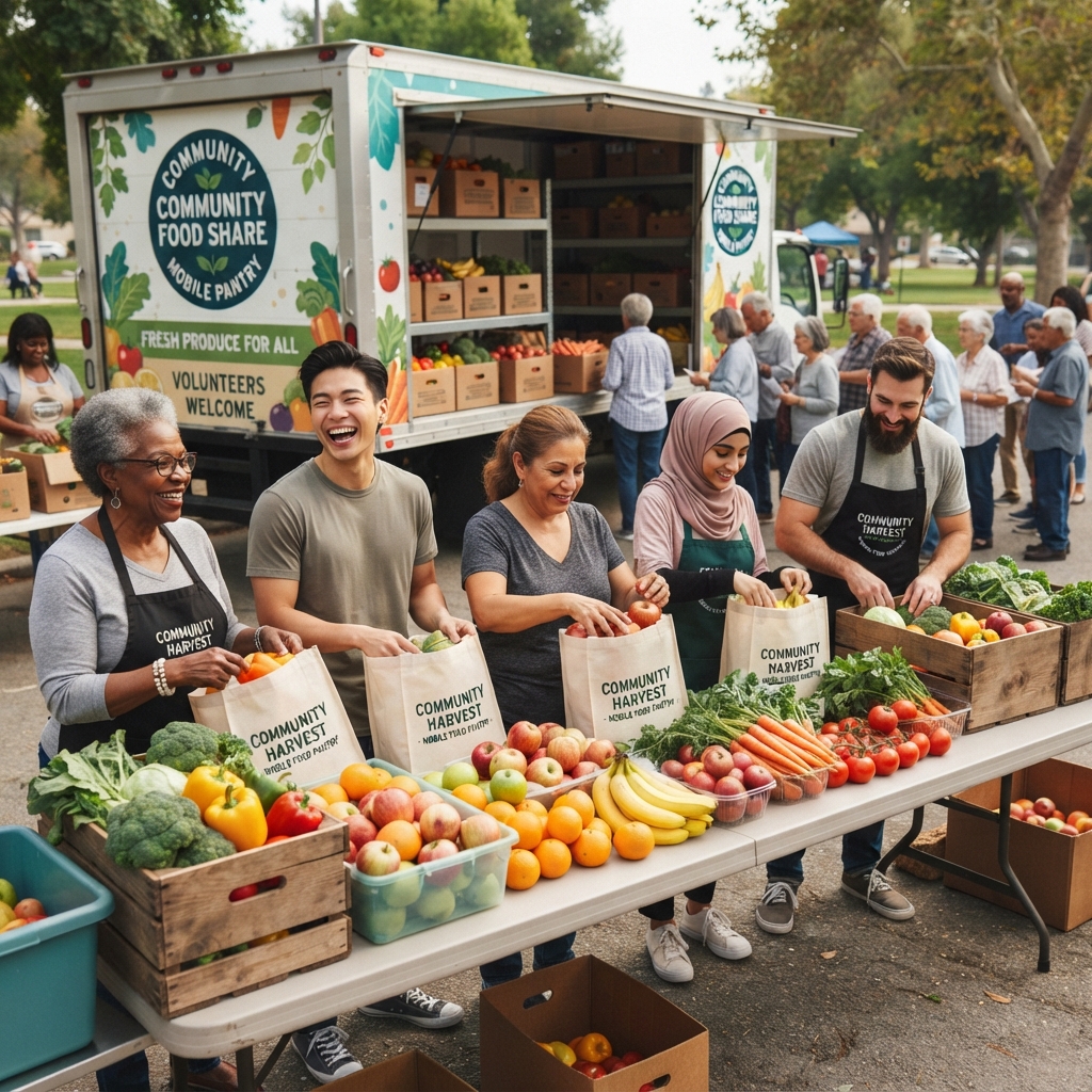Volunteers packing fresh produce