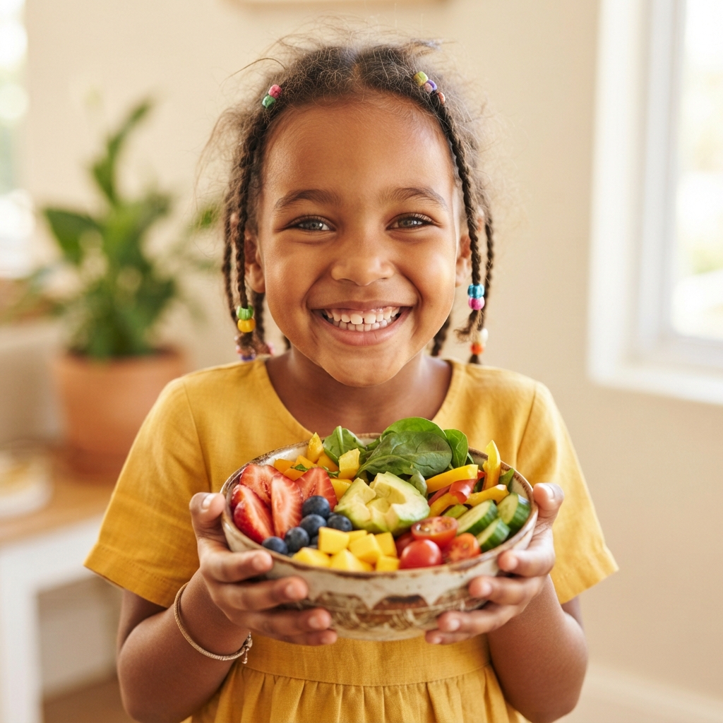 Happy child with healthy meal