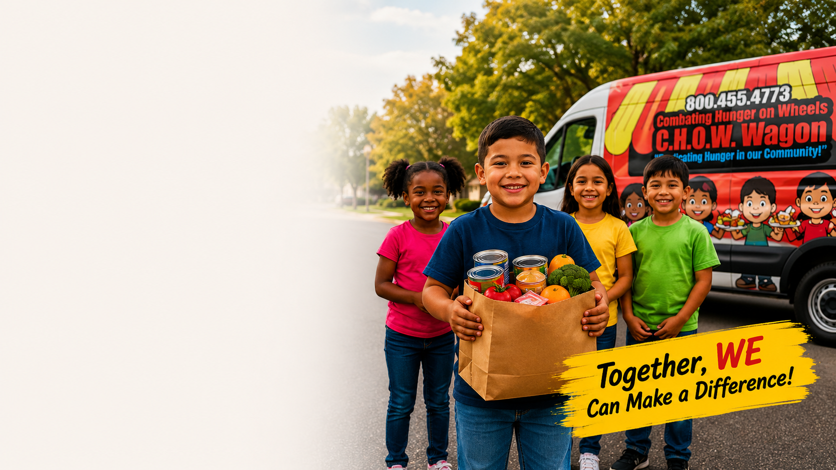 Happy children with C.H.O.W. Wagon van