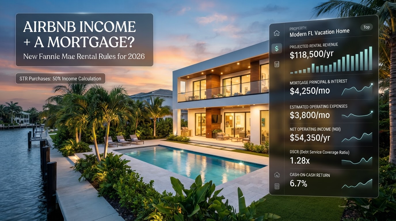 Florida short-term rental investment property showing Fannie Mae's 2026 mortgage rental-income guidelines.