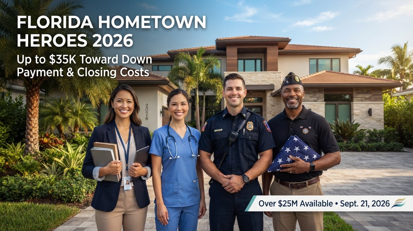 Florida Hometown Heroes 2026 down payment assistance for eligible teachers, healthcare workers, first responders and veterans.
