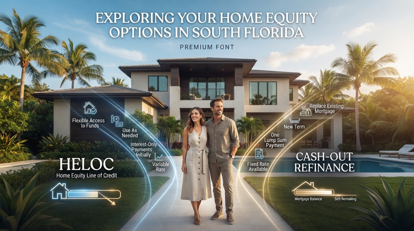 Florida homeowner comparing a HELOC and cash-out refinance to access home equity in 2026.
