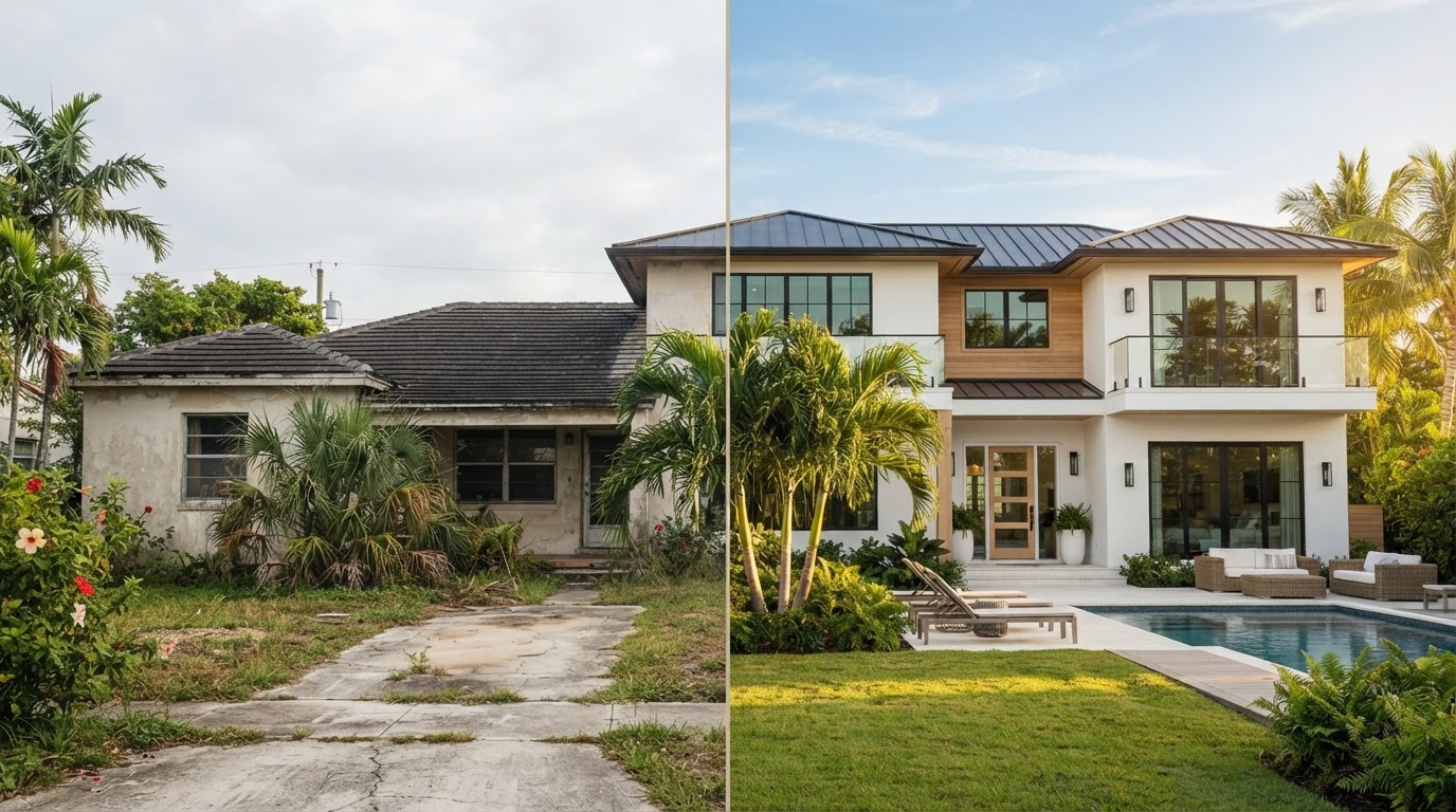 Florida fixer-upper before and after renovation using FHA 203k renovation financing.