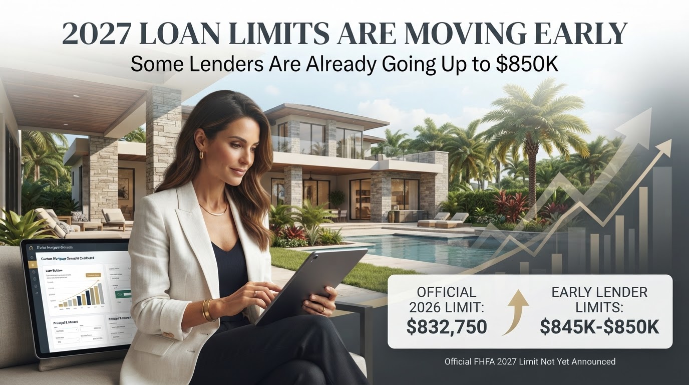 Florida homebuyer comparing the official 2026 conforming loan limit with lender-specific early 2027 conventional loan limits.