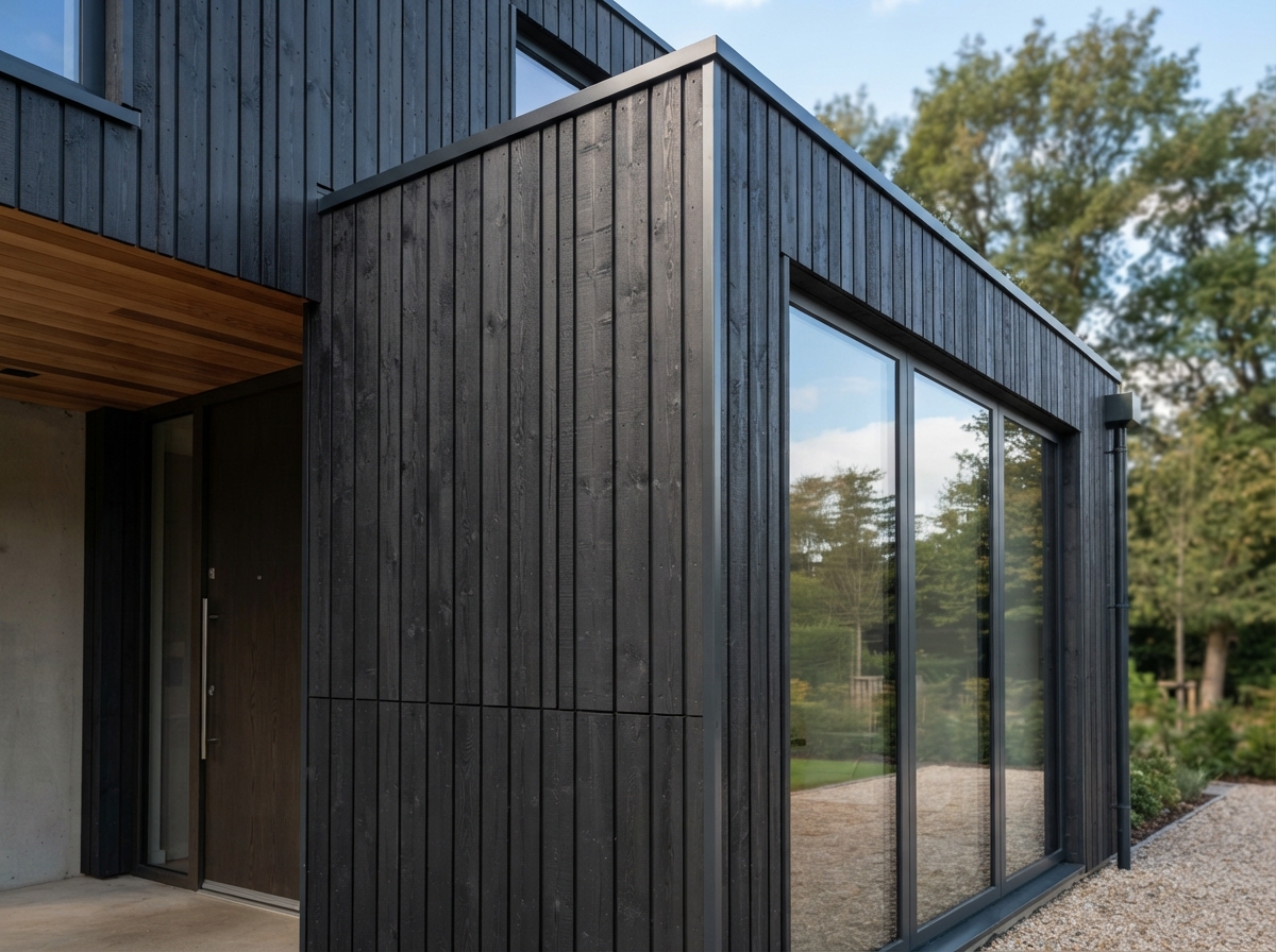 Wand- & Gevelbekleding — zwart en antraciet gespoten tuinhout