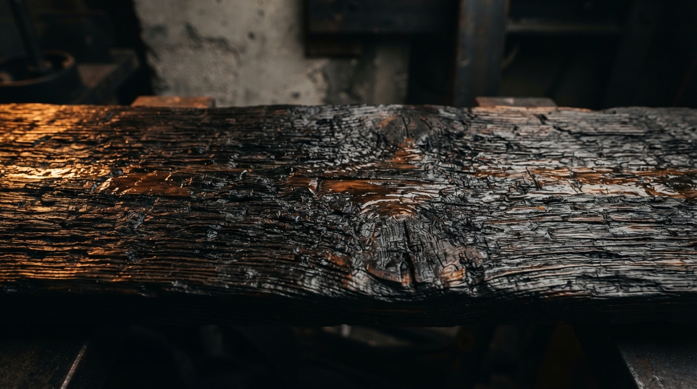 Zwart gespoten tuinhout met brandvertragende impregnatie coating — brandklasse D