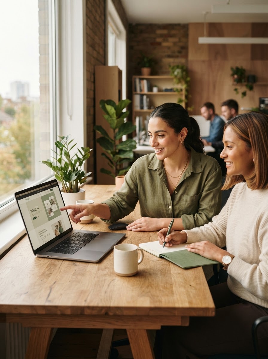 Team van ZP Digital Spark aan het werk in een modern kantoor met warme aardetinten