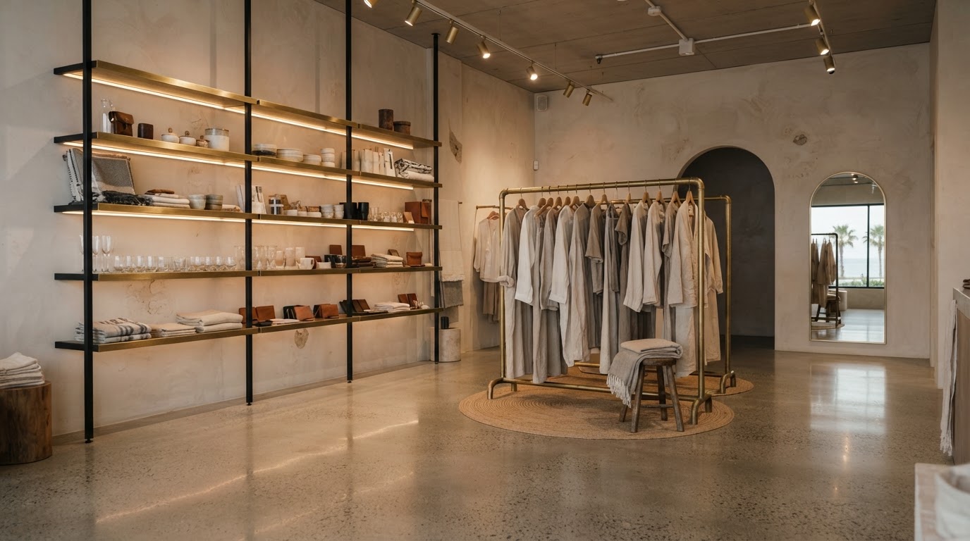 Retail interior with warm spotlighting