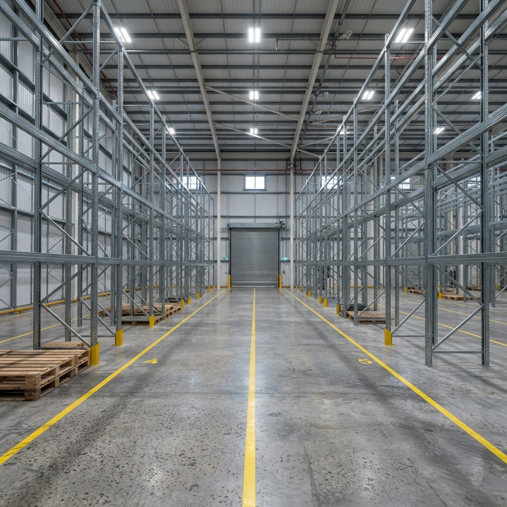 Industrial warehouse fit-out with galvanised racking