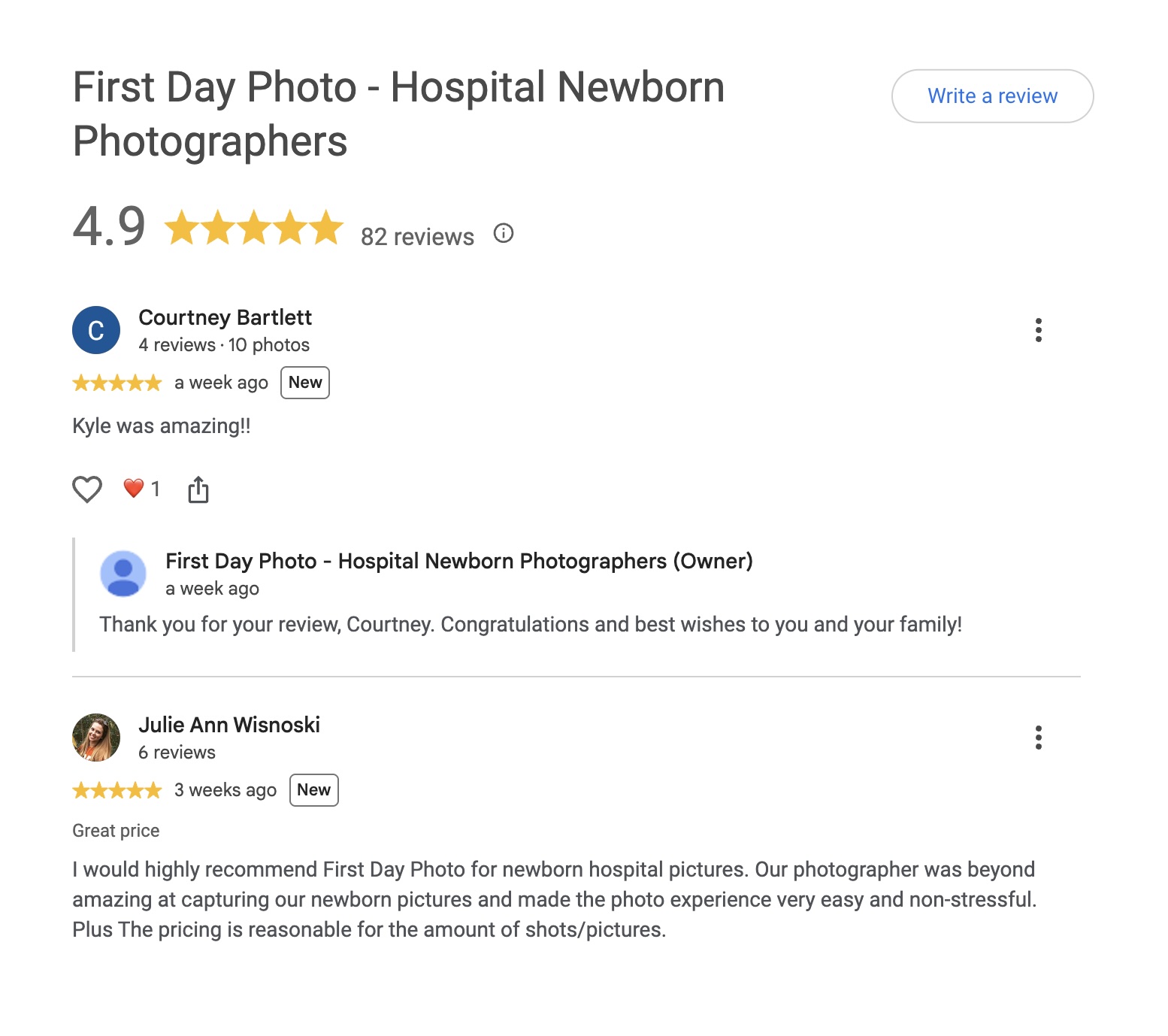 Social Proof Google Reviews profile