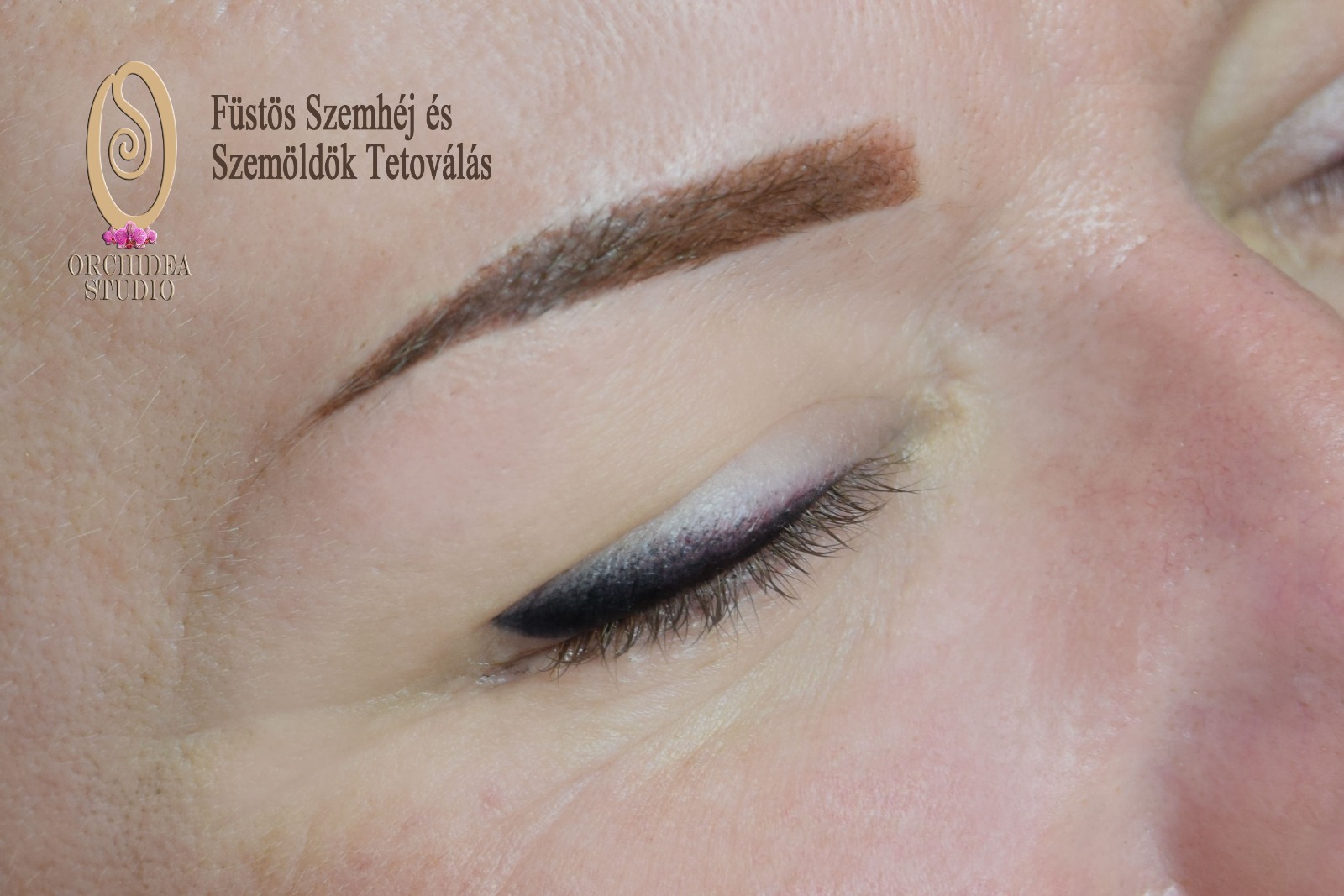 Füstös szemhéj és szemöldök tetoválás — drámai smoky eye hatás, finom szemöldök