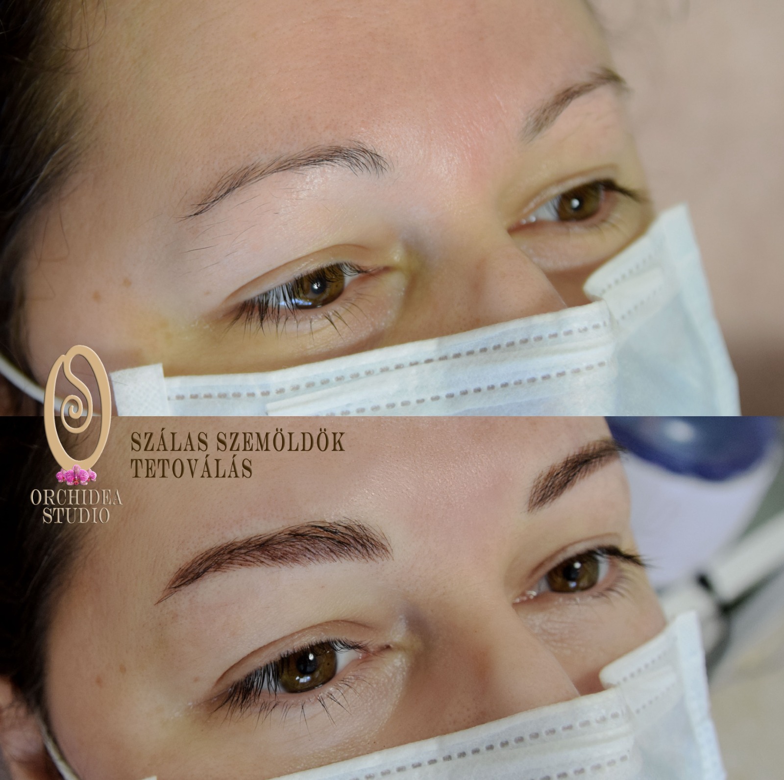 Szálas szemöldök tetoválás előtte-utána — természetes microblading eredmény
