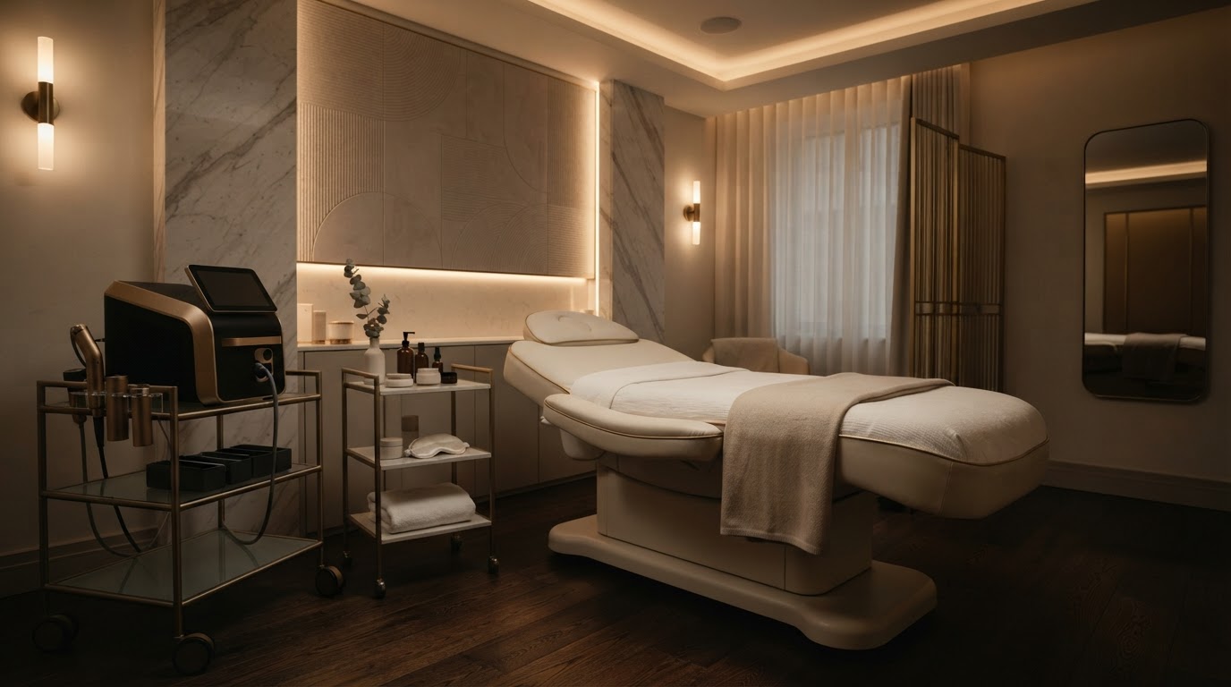 Cinematic commercial production for a luxury med spa — premium aesthetic treatment environment