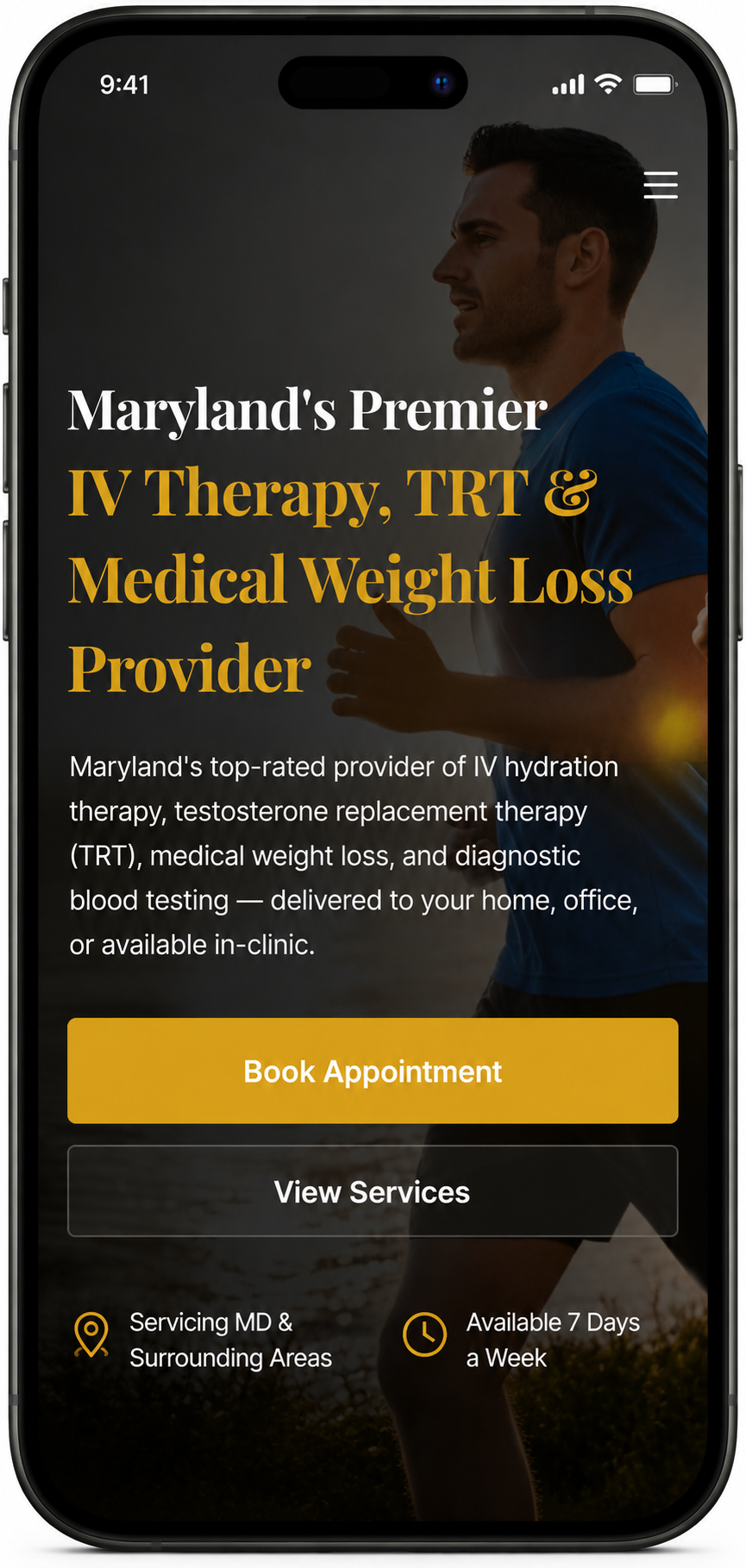 East Coast IV website mobile view showing IV therapy and wellness services