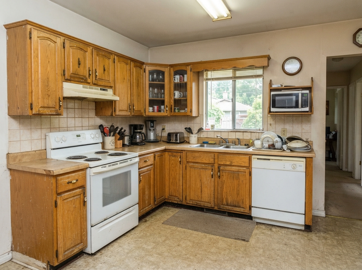 Oak Kitchen Cabinets Respray Before