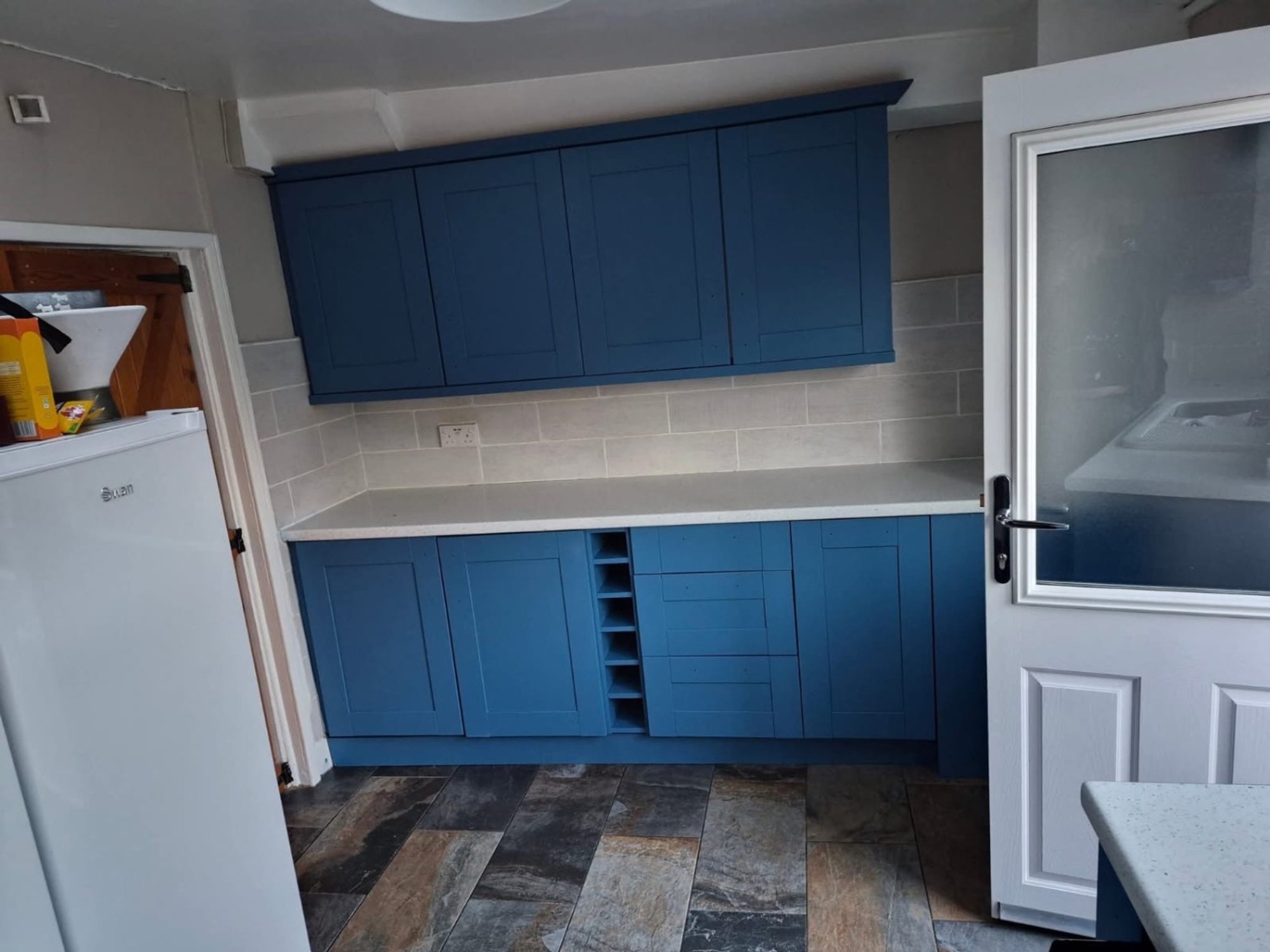 Oak Kitchen to Farrow & Ball Blue Transformation After