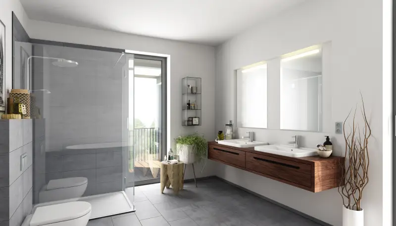 Badsanierung — Badewanne wird durch Dusche ersetzt