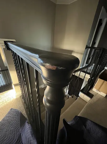 Before: Worn Stair Railing Handrail