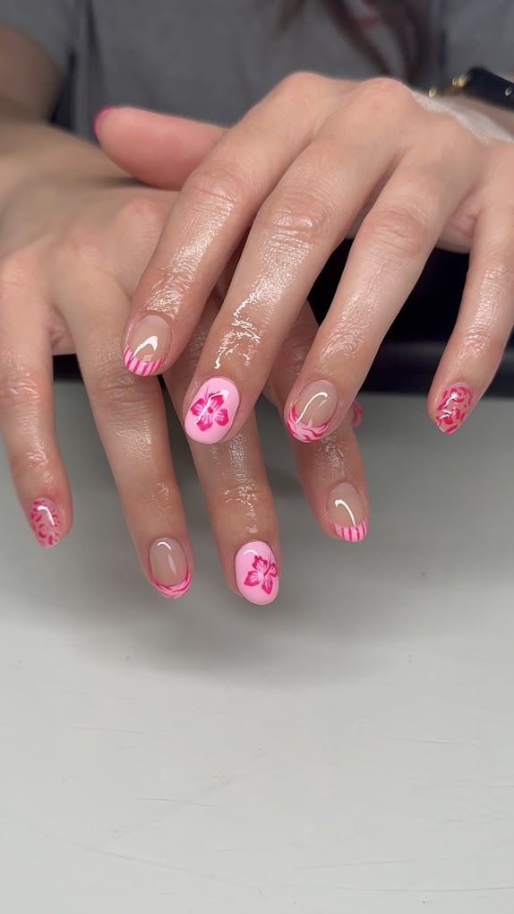 Pink tropical floral design with zebra print tips