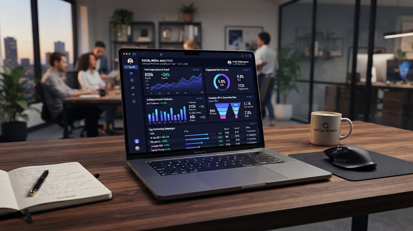 Social media marketing analytics dashboard by Webshure Dubai agency